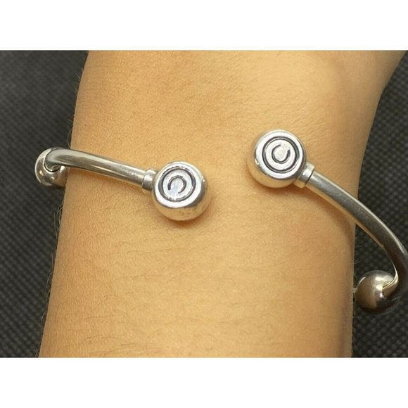 CHAM 925 Sterling Silver - Etched Spiral Detail Ball Bead Cuff Bracelet - Picture 1 of 6